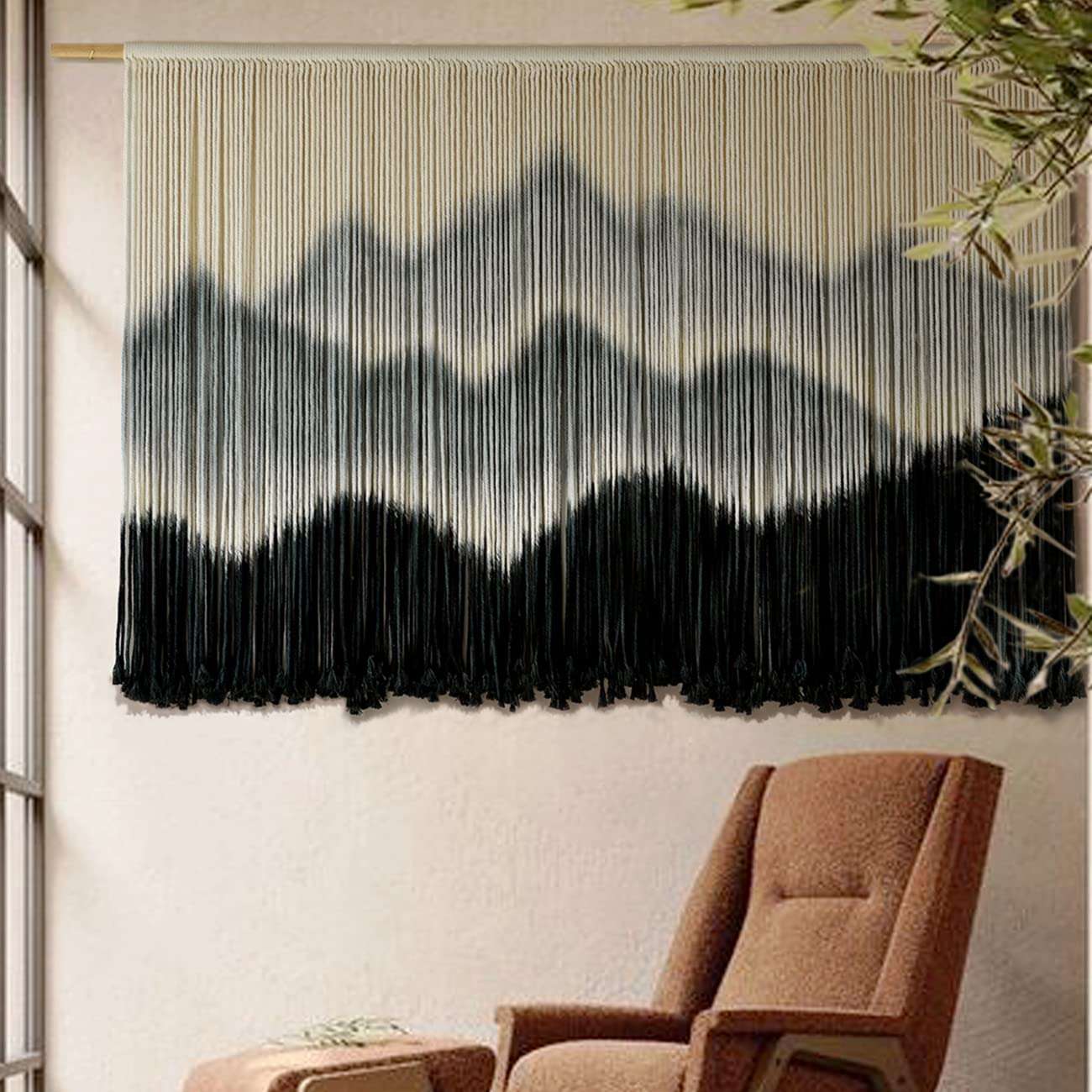IOWER Macrame Wall Hanging Mountain Dip-Dyed Macrame Wall Decor Large Modern Fiber Art Boho Wall Decor 57" Wx35 L - Image 1
