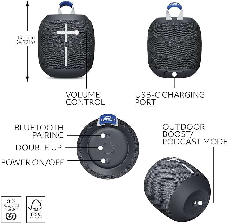 Ultimate Ears WONDERBOOM 4 Portable Waterproof Bluetooth Speaker with Balanced 360-Degree Sound and Bass, Dustproof Floating Speaker with 131ft (40m) Range- Black - Image 6