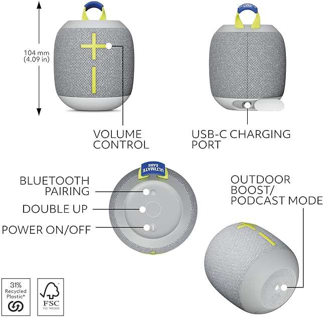 Ultimate Ears WONDERBOOM 4 Portable Waterproof Bluetooth Speaker with Balanced 360-Degree Sound and Bass, Dustproof Floating Speaker with 131ft (40m) Range - Gray - Image 5
