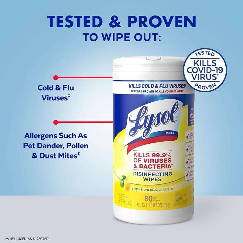 LYSOL Disinfecting Wipes, All Purpose Cleaner, Multi-Surface Antibacterial Cleaning Wipes, Household Cleaning Supplies, Dorm Essentials, Lemon + Crisp Linen + Mango & Hibiscus Scent, 80 ct. (3 Pack) - Image 4