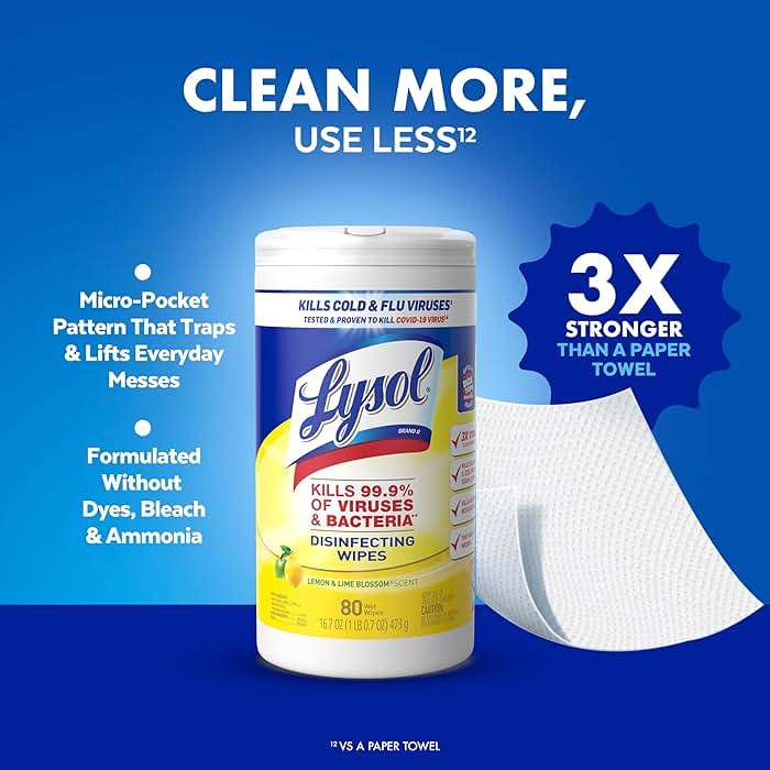 LYSOL Disinfecting Wipes, All Purpose Cleaner, Multi-Surface Antibacterial Cleaning Wipes, Household Cleaning Supplies, Dorm Essentials, Lemon + Crisp Linen + Mango & Hibiscus Scent, 80 ct. (3 Pack) - Image 5