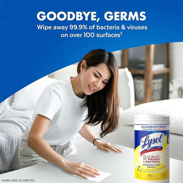 LYSOL Disinfecting Wipes, All Purpose Cleaner, Multi-Surface Antibacterial Cleaning Wipes, Household Cleaning Supplies, Dorm Essentials, Lemon + Crisp Linen + Mango & Hibiscus Scent, 80 ct. (3 Pack) - Image 7