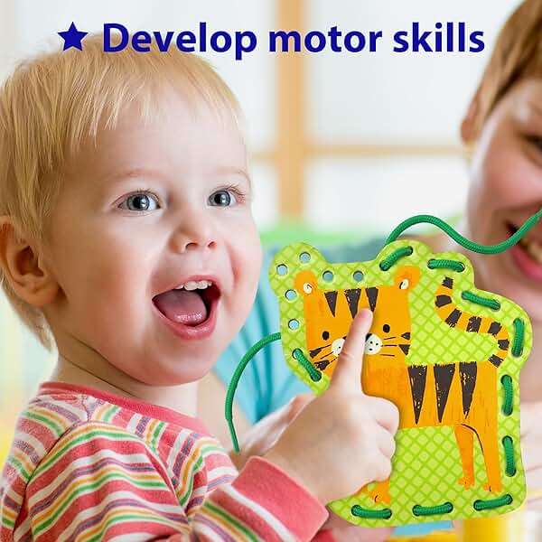 KRAFUN My First Lacing Cards Kit for Toddlers & Kids Age 3+, 10 Safari Animal Arts & Crafts Projects, Fine Motor Skills Toys with Lion Monkey Elephant Tiger Giraffe Hippo Zebra Bear - Image 5