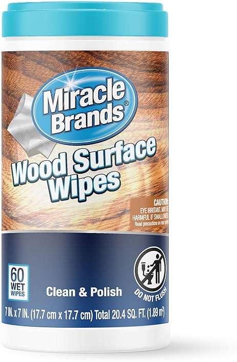 MiracleWipes for Wood Surfaces, Remove Dirt and Grime Buildup, Clean, Protect, and Polish Cabinets, Furniture, and Wood Floors, Great for Kitchen and Bathroom Cleaning Support - 60 Count - Image 1