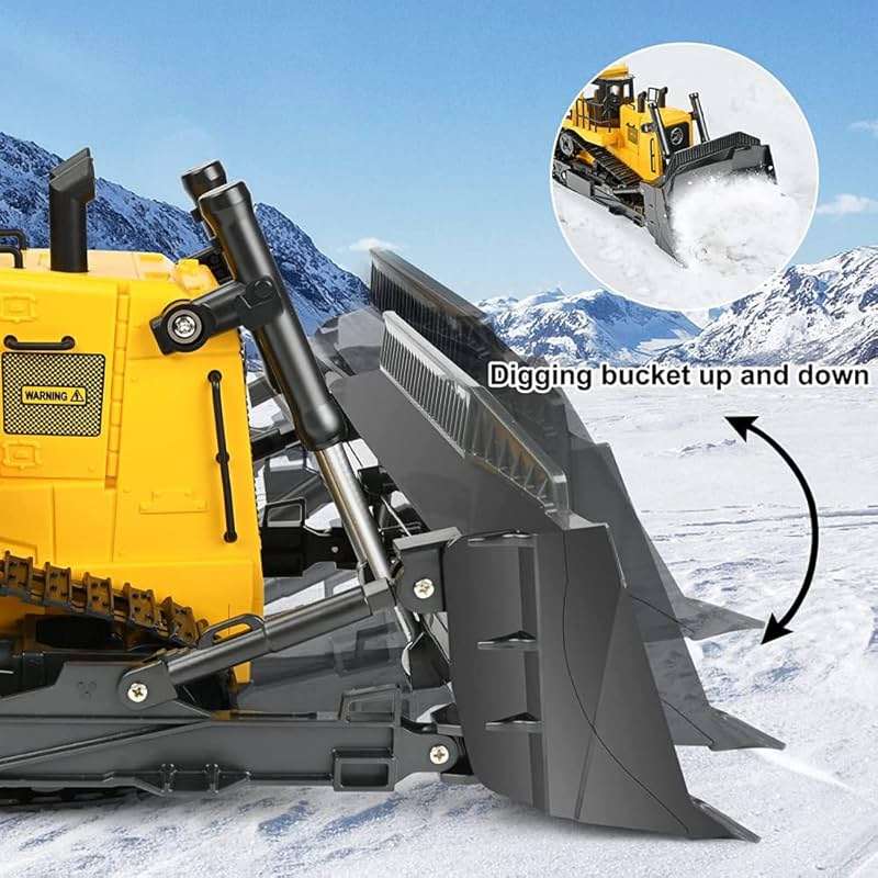Bulldozer, 11 Channel Full Functional Dozer Vehicle, 360° Rotating RC Dozer with Metal Parts & Rubber Tracks, Remote Control Bulldozers with Lights & Sound, RC Construction Vehicles for Adults - Image 6