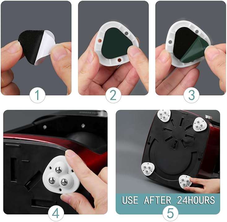 12 PCS Small Appliance Wheels Casters for Kitchen Appliances on The Countertop,Self Adhesive Mini Rollers/Sliders for Coffee Maker,Stand Mixers Blender, Air Fryers(Black) - Image 5