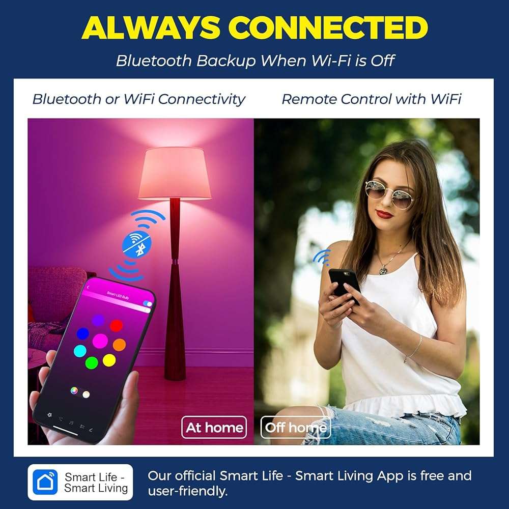Lightinginside Smart Light Bulbs 100W Equiv., 1350LM 11W Smart Bulb Works with Alexa/Google Home/SmartLife, A19 E26 RGBCW Color Changing Bulbs, No Hub Required, 2.4G WiFi & BLE Bulb, ETL Listed, 4PCS - Image 4