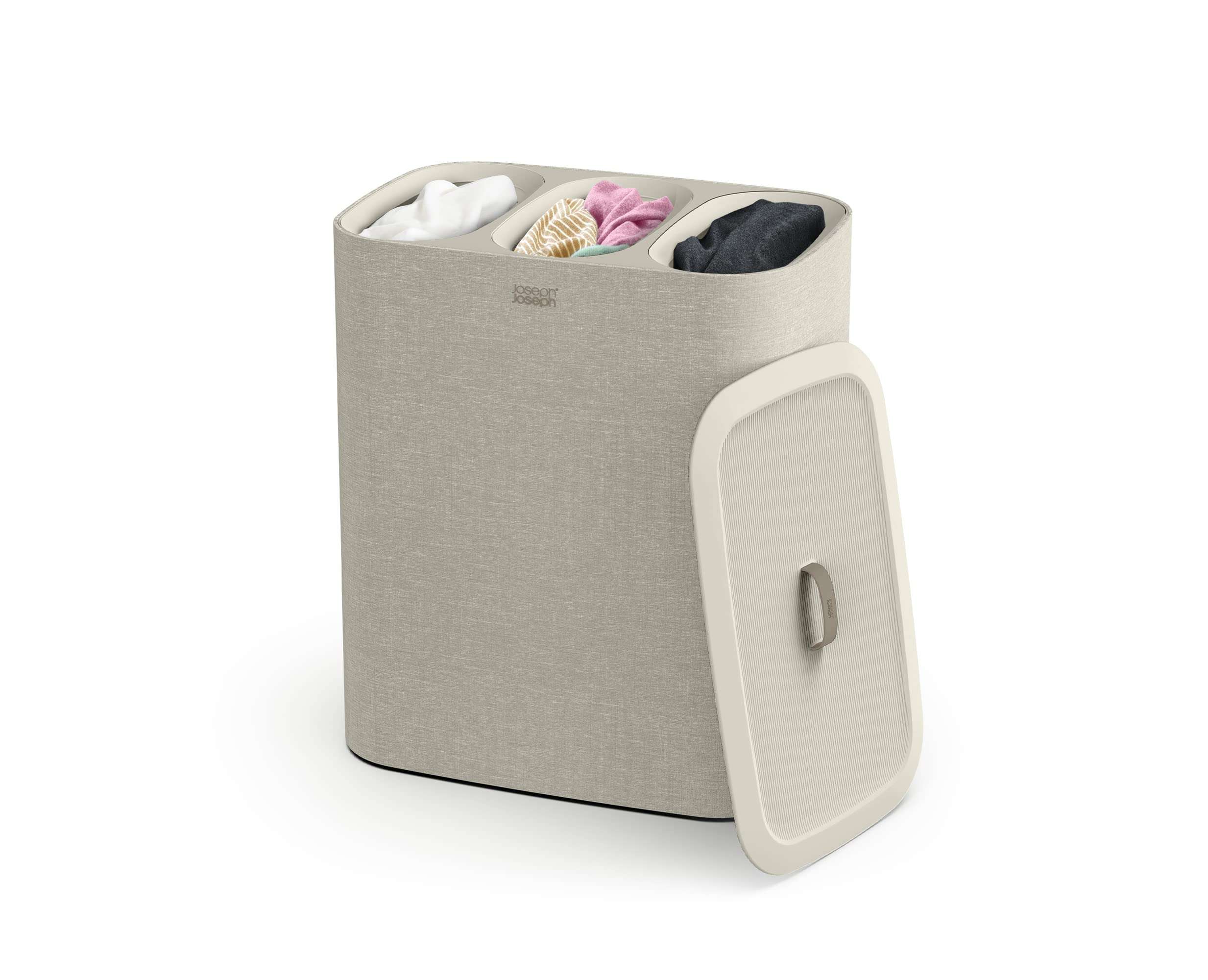 Joseph Joseph Tota Trio 90 liter/23.8 gallon Laundry Hamper Separation Basket with lid, 3 Removable Washing Bags with Handles- Ecru - Image 1