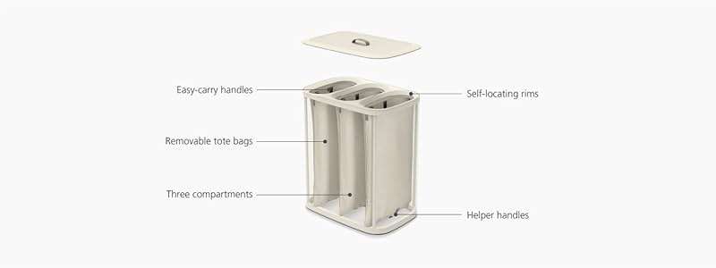 Joseph Joseph Tota Trio 90 liter/23.8 gallon Laundry Hamper Separation Basket with lid, 3 Removable Washing Bags with Handles- Ecru - Image 6
