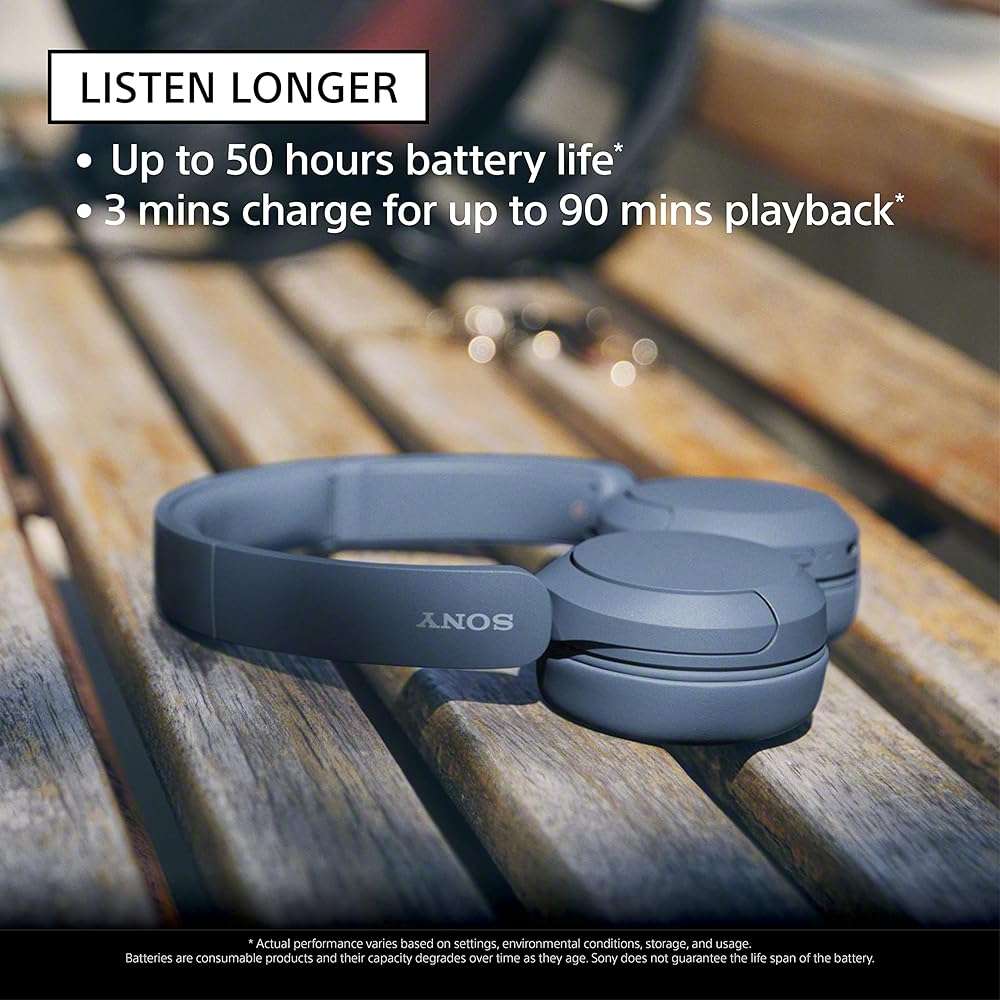 Sony WH-CH520 Wireless Headphones Bluetooth On-Ear Headset with Microphone and up to 50 Hours Battery Life with Quick Charging, Blue - Image 2