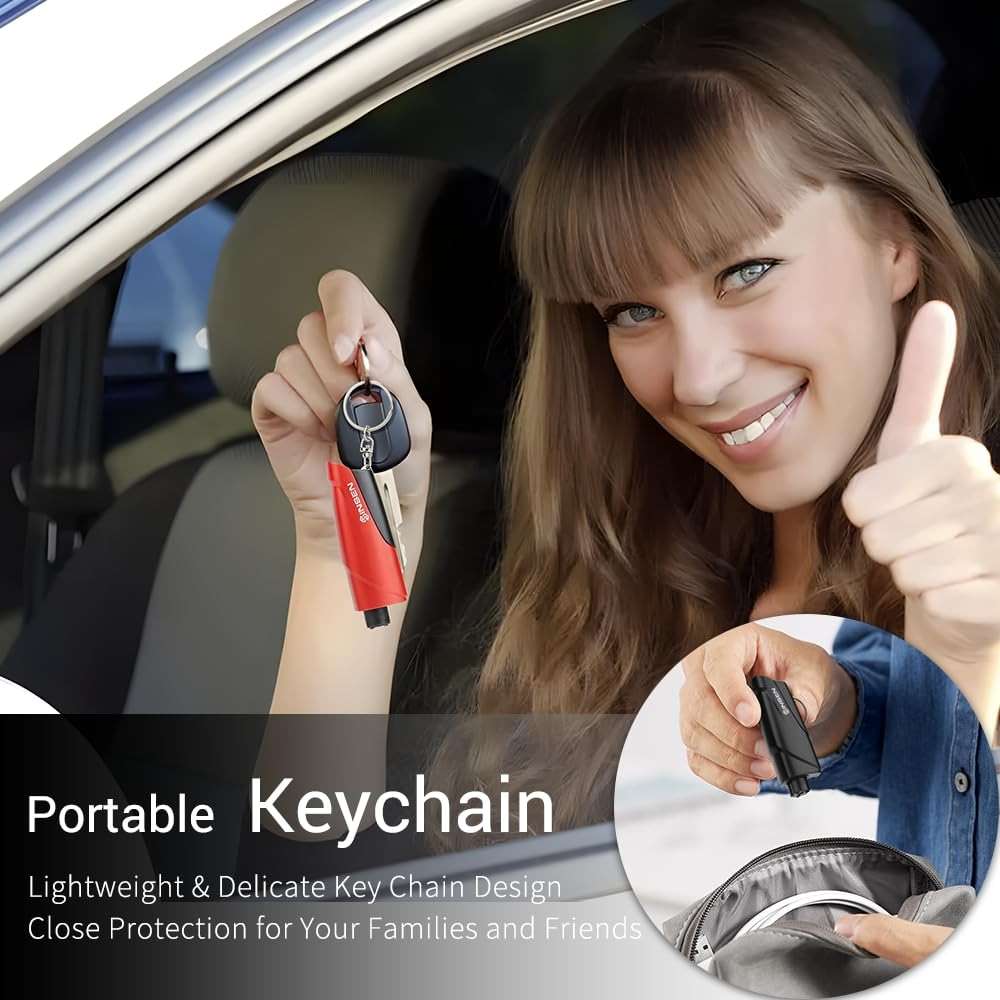 SINSEN Window Breaker Seatbelt Cutter, Car Emergency Safety Keychain, Seat Belt Escape Tool and Glass Hammer, Spring-Loaded for Land and Underwater, 2PCS, Black - Image 5