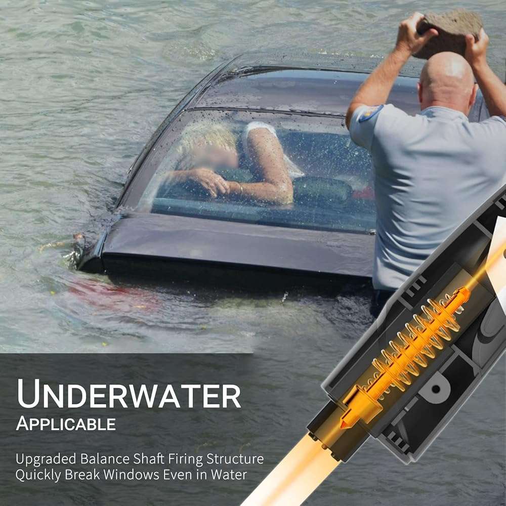SINSEN Window Breaker Seatbelt Cutter, Car Emergency Safety Keychain, Seat Belt Escape Tool and Glass Hammer, Spring-Loaded for Land and Underwater, 2PCS, Black - Image 6