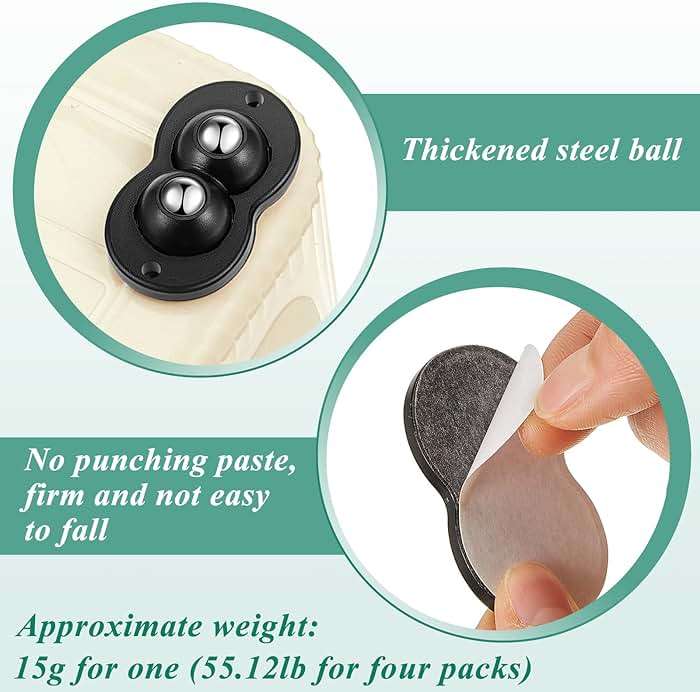 Leumoi 16 Pcs Self Adhesive Appliance Wheels, 360° Swivel Mini Casters with Dual Steel Ball Bearings for Stable Rolling, 55lbs Capacity No-Scratch Floor for Coffee Maker Trash Can Air Fryer Microwave - Image 3