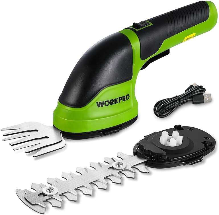 WORKPRO Cordless Grass Shear & Shrubbery Trimmer - 2 in 1 Handheld Hedge Trimmer Electric Grass Trimmer Hedge Shears/Grass Cutter Rechargeable Lithium-Ion Battery and Type-C Cable Included (Green) - Image 1