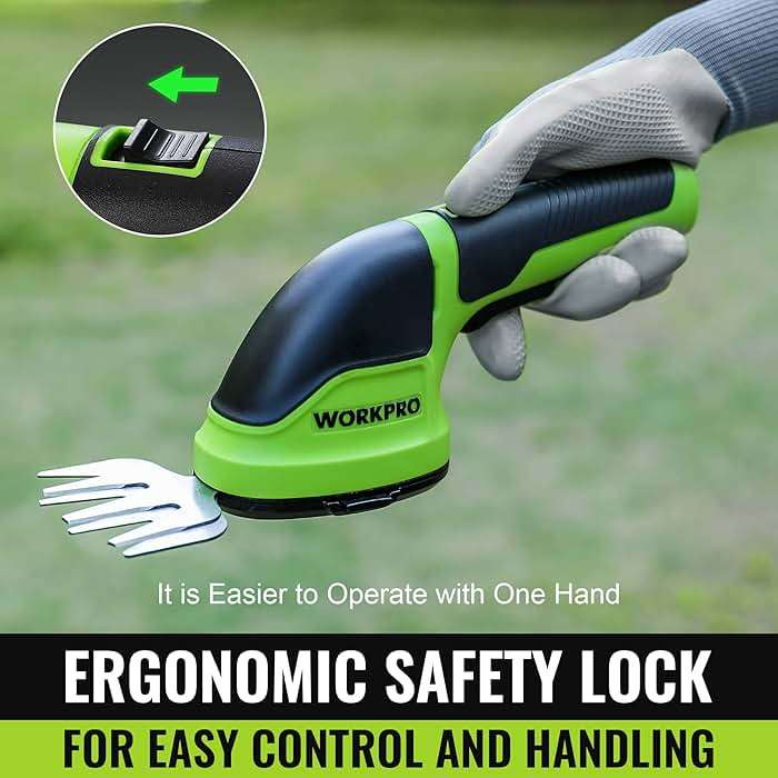 WORKPRO Cordless Grass Shear & Shrubbery Trimmer - 2 in 1 Handheld Hedge Trimmer Electric Grass Trimmer Hedge Shears/Grass Cutter Rechargeable Lithium-Ion Battery and Type-C Cable Included (Green) - Image 4