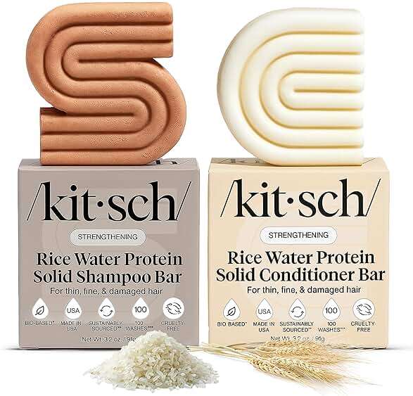 Kitsch Rice Water Protein Solid Shampoo and Conditioner Set for Hair Growth – Strengthening Hair Care Duo w/Rice Protein & Vitamins for Damage Repair – Paraben, Sulfate & Silicone Free, Made in USA - Image 1