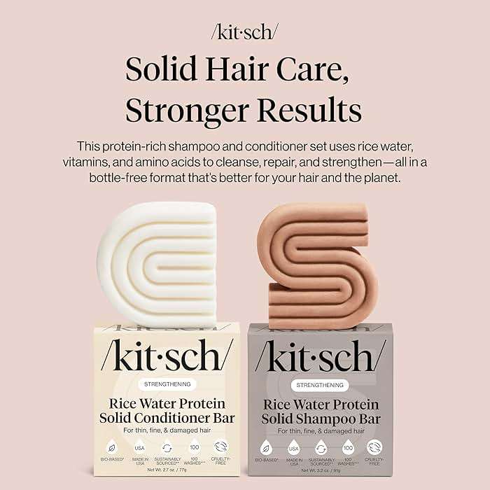 Kitsch Rice Water Protein Solid Shampoo and Conditioner Set for Hair Growth – Strengthening Hair Care Duo w/Rice Protein & Vitamins for Damage Repair – Paraben, Sulfate & Silicone Free, Made in USA - Image 3