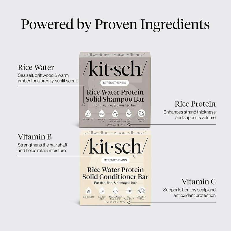 Kitsch Rice Water Protein Solid Shampoo and Conditioner Set for Hair Growth – Strengthening Hair Care Duo w/Rice Protein & Vitamins for Damage Repair – Paraben, Sulfate & Silicone Free, Made in USA - Image 5