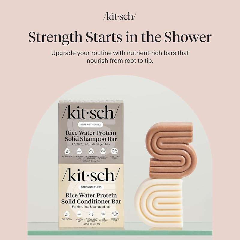 Kitsch Rice Water Protein Solid Shampoo and Conditioner Set for Hair Growth – Strengthening Hair Care Duo w/Rice Protein & Vitamins for Damage Repair – Paraben, Sulfate & Silicone Free, Made in USA - Image 6