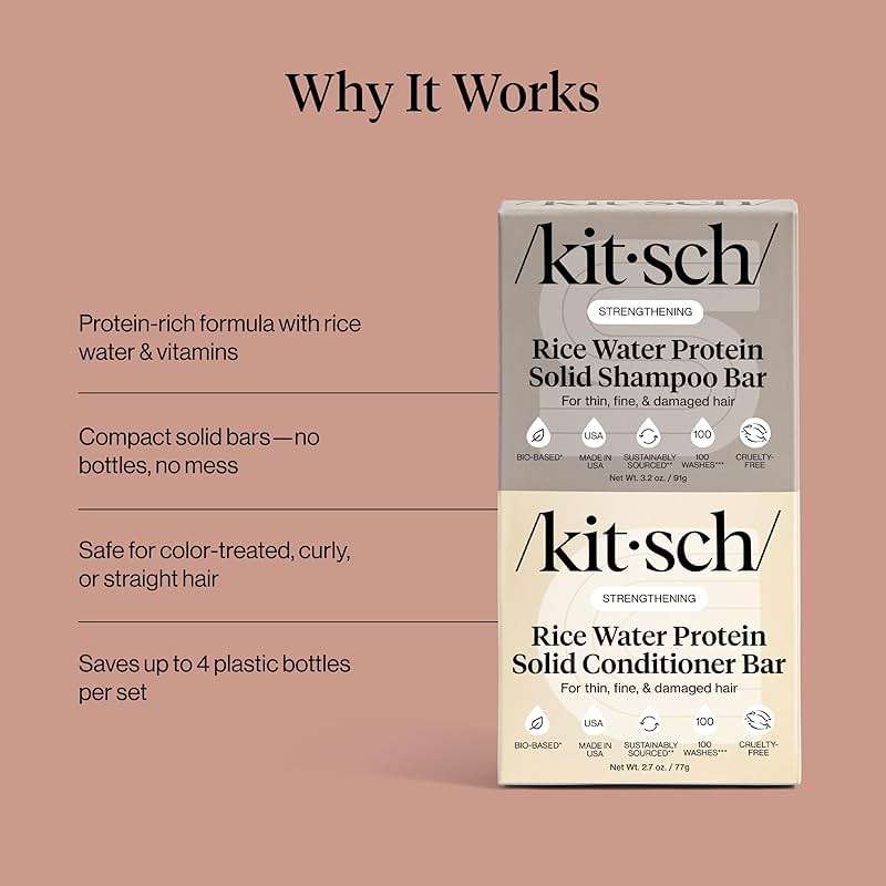 Kitsch Rice Water Protein Solid Shampoo and Conditioner Set for Hair Growth – Strengthening Hair Care Duo w/Rice Protein & Vitamins for Damage Repair – Paraben, Sulfate & Silicone Free, Made in USA - Image 7