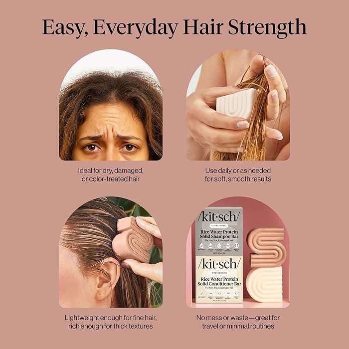 Kitsch Rice Water Protein Solid Shampoo and Conditioner Set for Hair Growth – Strengthening Hair Care Duo w/Rice Protein & Vitamins for Damage Repair – Paraben, Sulfate & Silicone Free, Made in USA - Image 8