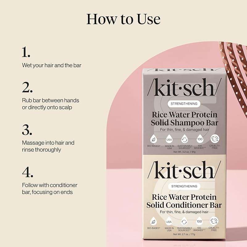 Kitsch Rice Water Protein Solid Shampoo and Conditioner Set for Hair Growth – Strengthening Hair Care Duo w/Rice Protein & Vitamins for Damage Repair – Paraben, Sulfate & Silicone Free, Made in USA - Image 9
