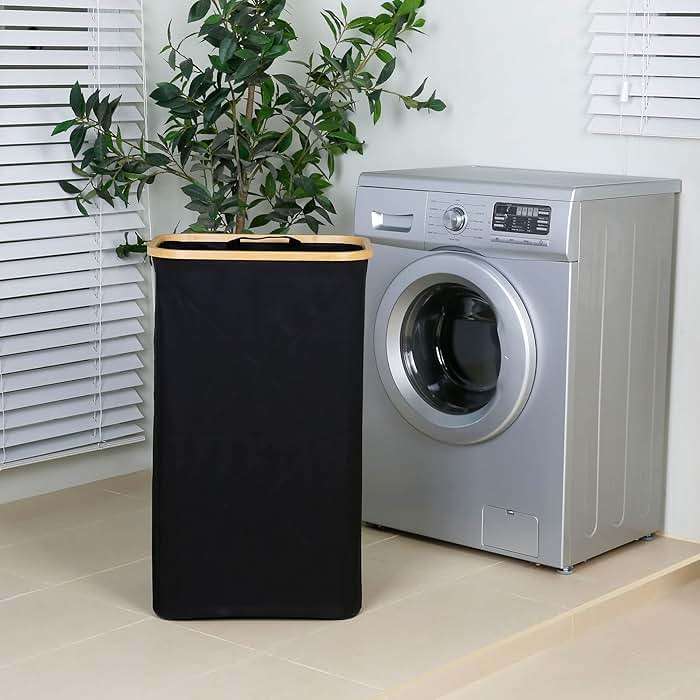 iEGrow Laundry Hamper with Lid, 110L Large Laundry Hamper with Handle and Lid, Collapsible Clothes Basket Organizer with Removable Inner Bag for Clothes Towels - Black - Image 2