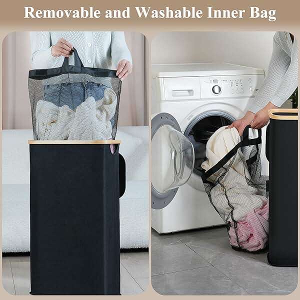 iEGrow Laundry Hamper with Lid, 110L Large Laundry Hamper with Handle and Lid, Collapsible Clothes Basket Organizer with Removable Inner Bag for Clothes Towels - Black - Image 7