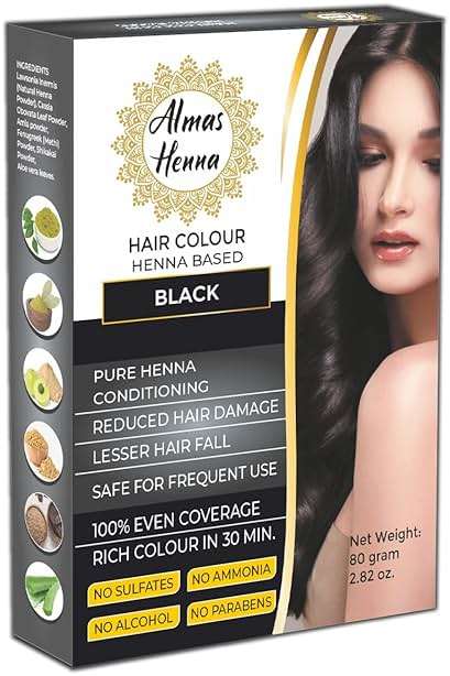 ALMAS HENNA 80 GRAM Hair Color, Henna Powder Infused with Goodness of Herbs, 100% grey covered For Soft Shiny Hair, henna hair dye (2.82 OUNCE, BLACK) - Image 1