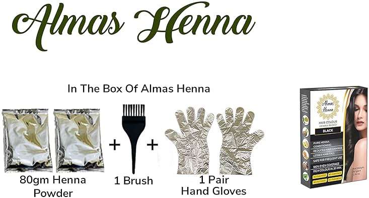 ALMAS HENNA 80 GRAM Hair Color, Henna Powder Infused with Goodness of Herbs, 100% grey covered For Soft Shiny Hair, henna hair dye (2.82 OUNCE, BLACK) - Image 2