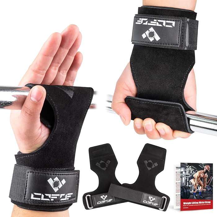 COFOF Weight Lifting Wrist Strap, Double Layer Leather Wrist Strap for Deadlift and Powerlifting, Adjustable Neoprene Padded Gym Workout Lifting Hooks (Pair) - Image 1