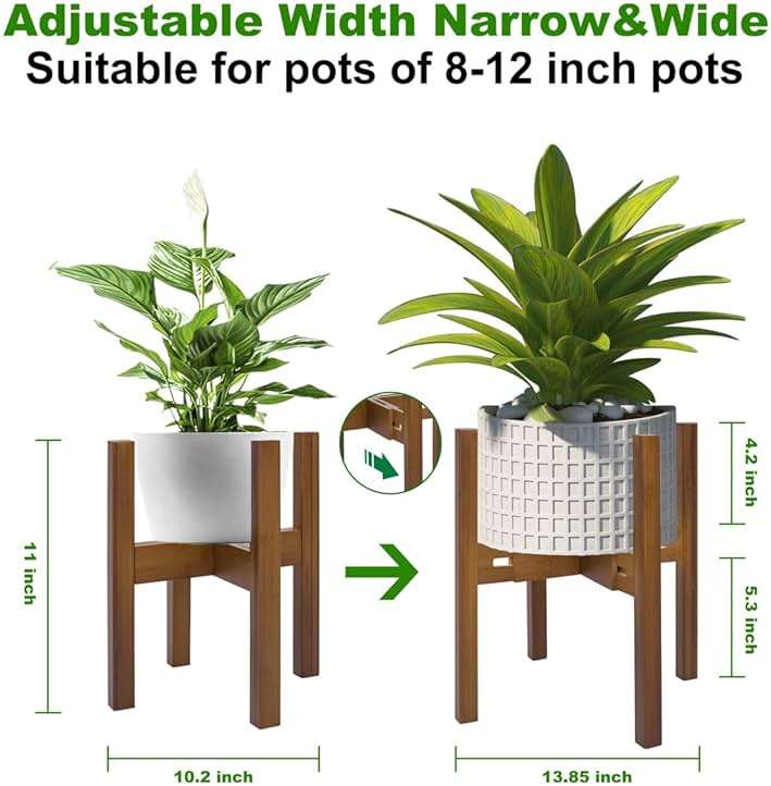 Rnined Adjustable Plant Stand Indoor,Bamboo Mid Century Modern Plants Stands, Stable Plant Holder,Fit 8 9 10 11 12 inch Pots (Pot & Plant Not Included) - Image 2