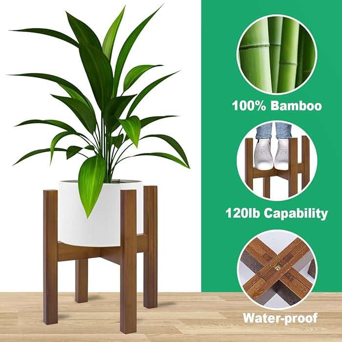 Rnined Adjustable Plant Stand Indoor,Bamboo Mid Century Modern Plants Stands, Stable Plant Holder,Fit 8 9 10 11 12 inch Pots (Pot & Plant Not Included) - Image 3