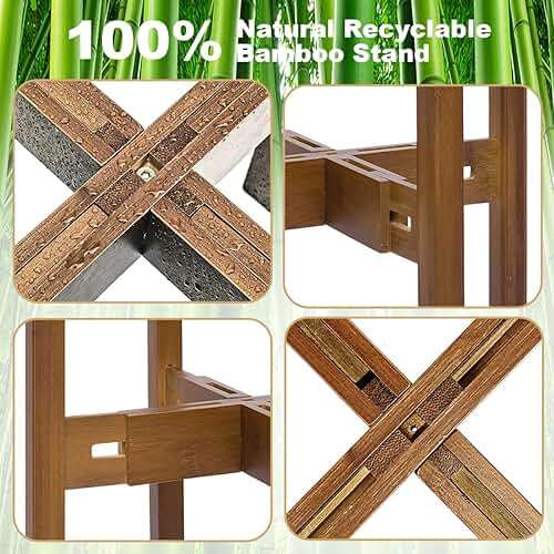 Rnined Adjustable Plant Stand Indoor,Bamboo Mid Century Modern Plants Stands, Stable Plant Holder,Fit 8 9 10 11 12 inch Pots (Pot & Plant Not Included) - Image 4