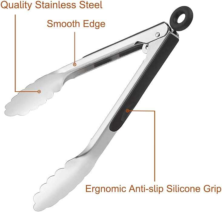 9 Pieces Stainless Steel Kitchen Tongs Grilling Locking Cooking Tongs Non-Slip Metal Food Tongs for Cooking, Salad and BBQ, 7, 9 and 12 Inch - Image 5