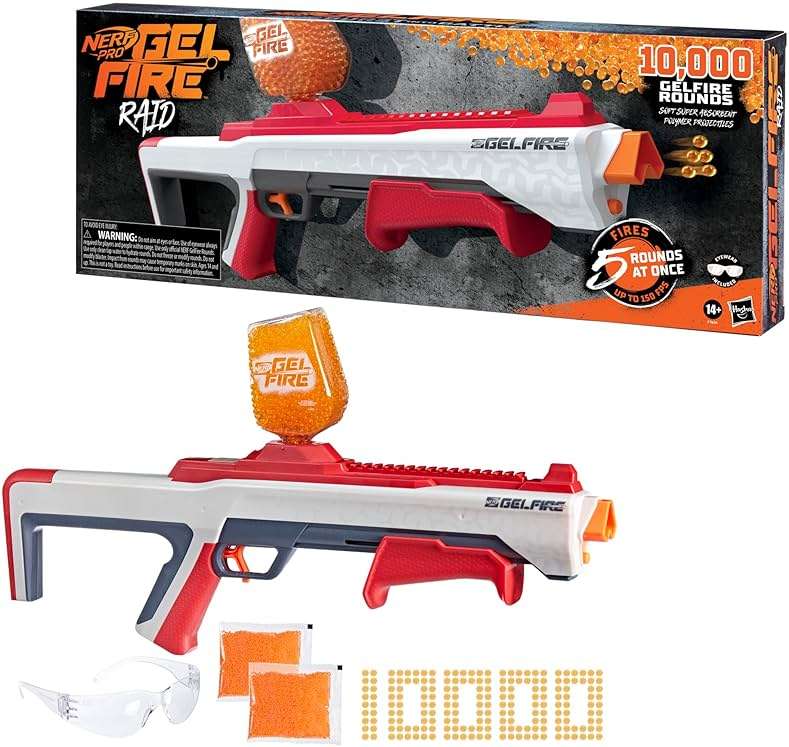 NERF Pro Gelfire Raid Blaster, Fire 5 Rounds at Once, 10,000 Gel Rounds, 800 Round Hopper, Eyewear, Toys for Teens Ages 14 & Up - Image 11