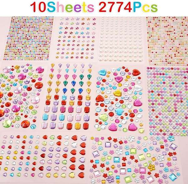 MYDBUYSOME 2774pcs Gem Stickers Jewels for Crafts, Self Adhesive Rhinestone Jewel Stick on Gems, Acrylic Bling Heart Stickers, Craft Supplies for Kids - Image 3