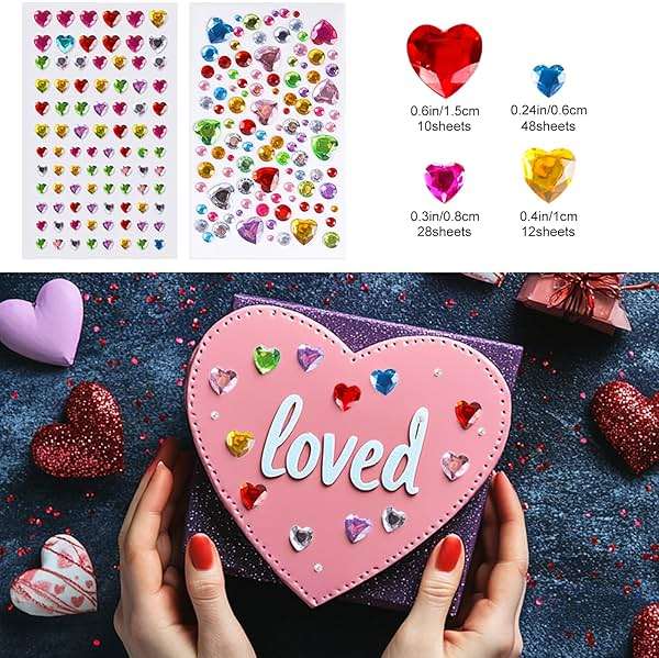 MYDBUYSOME 2774pcs Gem Stickers Jewels for Crafts, Self Adhesive Rhinestone Jewel Stick on Gems, Acrylic Bling Heart Stickers, Craft Supplies for Kids - Image 8