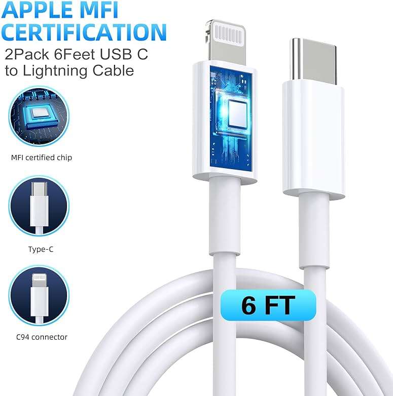【Apple MFi Certified】iPhone Charger Fast Charging,3Pack Apple Charger Adapter Super Fast Charger iPhone 6FT USB C to Lightning Cable Cord for iPhone 14 Pro Max/14 Plus/13 MiNi/13/12/11/10/X/SE/AirPods - Image 5