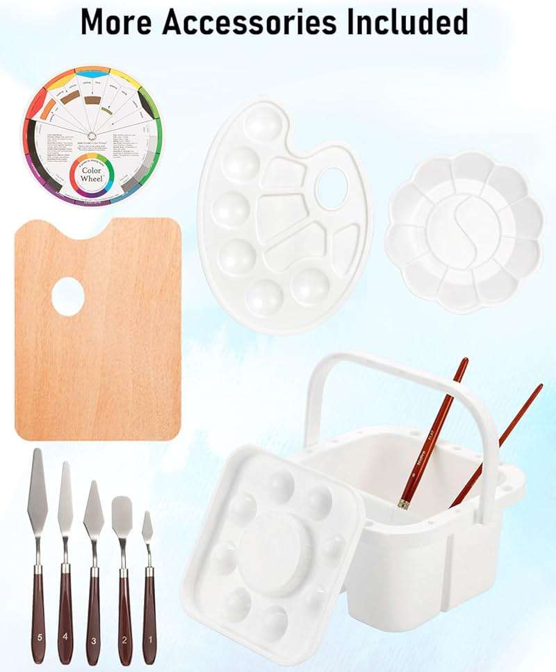 Nicpro 158PCS Deluxe Art Painting Kit with Metal and Solid Beech Wood Easel, Acrylic, Oil & Watercolor Paint Set, Paint Brushes, Canvas, Palette, Paper Pad, Professional Art Set for Adults Artist - Image 6
