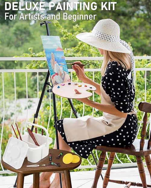 Nicpro 158PCS Deluxe Art Painting Kit with Metal and Solid Beech Wood Easel, Acrylic, Oil & Watercolor Paint Set, Paint Brushes, Canvas, Palette, Paper Pad, Professional Art Set for Adults Artist - Image 7