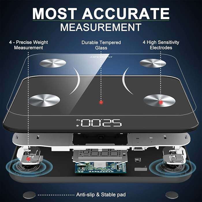 INSMART Body Fat Scale, Smart Scale for Body Weight 0.1lb High Accuracy, Digital Bathroom Weight Scale for BMI, Body Fat, Muscle 17 Body Composition Analyzer Sync with App, LED Display, 400lb, Black - Image 6