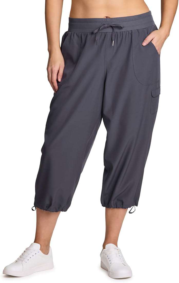 RBX Active Women's Plus Size Fashion Lightweight Woven Body Skimming Drawstring Cargo Capri Pant - Image 1