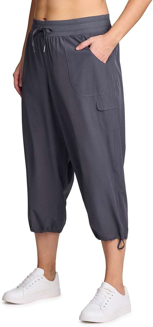 RBX Active Women's Plus Size Fashion Lightweight Woven Body Skimming Drawstring Cargo Capri Pant - Image 3