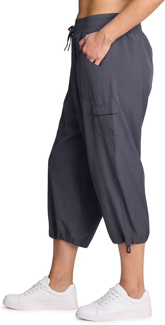 RBX Active Women's Plus Size Fashion Lightweight Woven Body Skimming Drawstring Cargo Capri Pant - Image 4