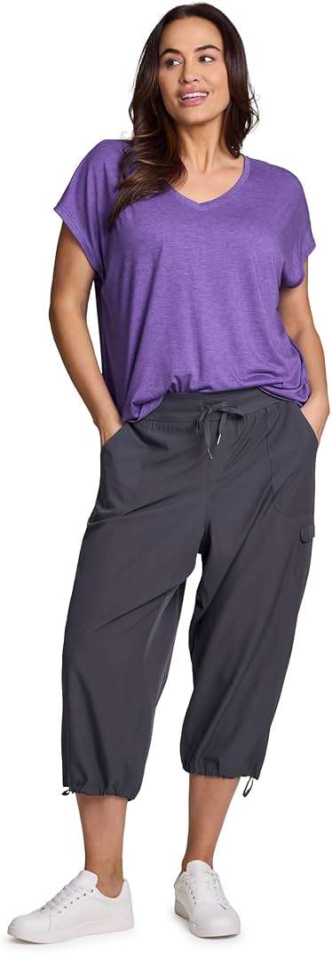 RBX Active Women's Plus Size Fashion Lightweight Woven Body Skimming Drawstring Cargo Capri Pant - Image 6
