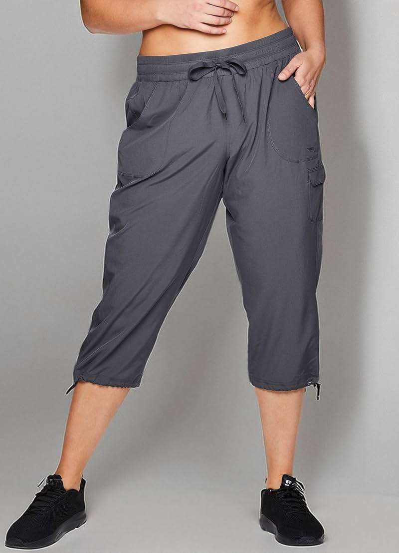 RBX Active Women's Plus Size Fashion Lightweight Woven Body Skimming Drawstring Cargo Capri Pant - Image 7