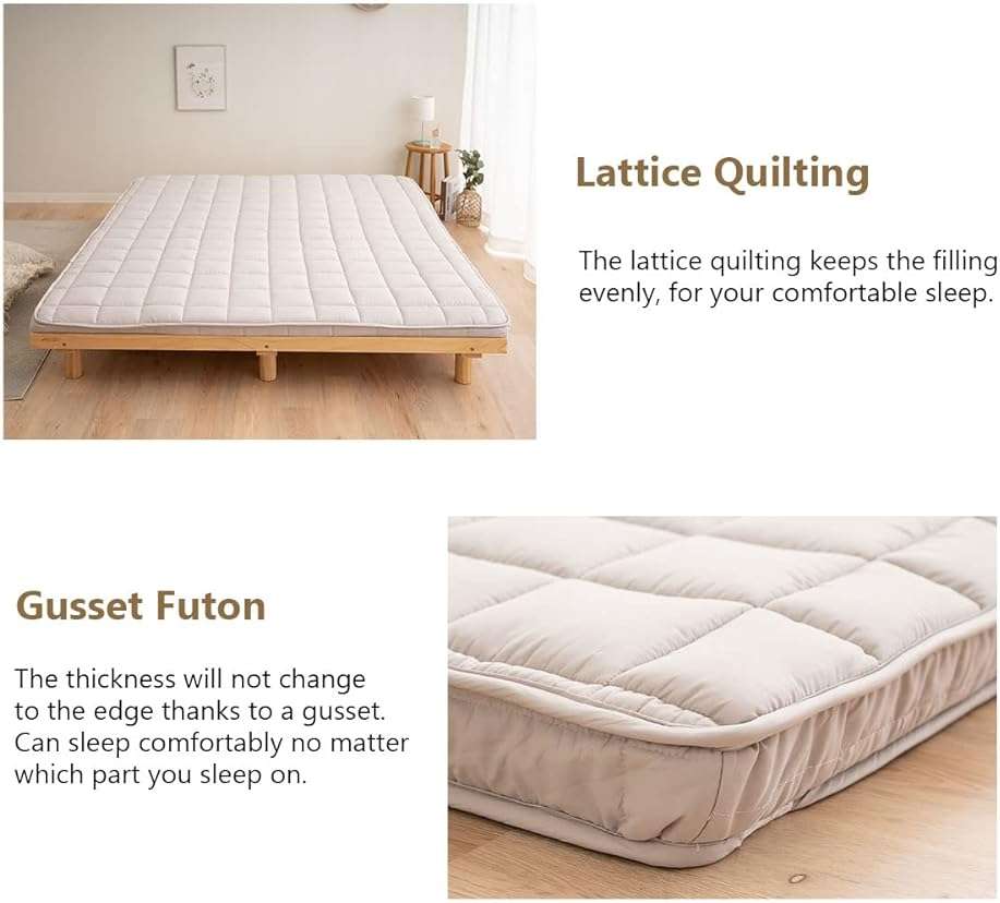 EMOOR Japanese Padded Futon Mattress Machi King Gray, Gusset Foldable Storable Elastic Bands Floor Sleeping Guest Bed Tatami Mat - Image 5