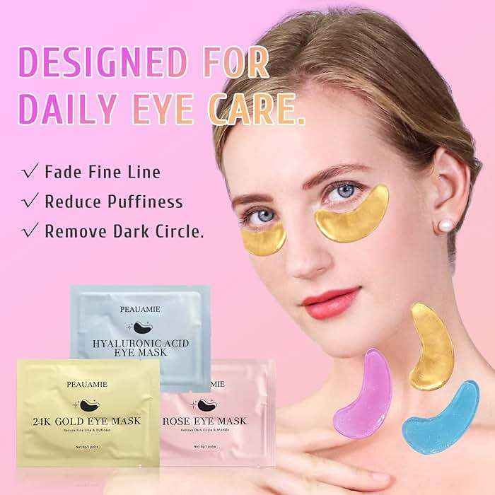 PEAUAMIE Under Eye Patches Gold and Hyaluronic Acid for puffy eyes,Rose Eye Masks for Dark Circles and Puffiness skin care Smooth Wrinkles products 30 Pairs - Image 2