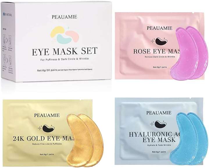 PEAUAMIE Under Eye Patches Gold and Hyaluronic Acid for puffy eyes,Rose Eye Masks for Dark Circles and Puffiness skin care Smooth Wrinkles products 30 Pairs - Image 6